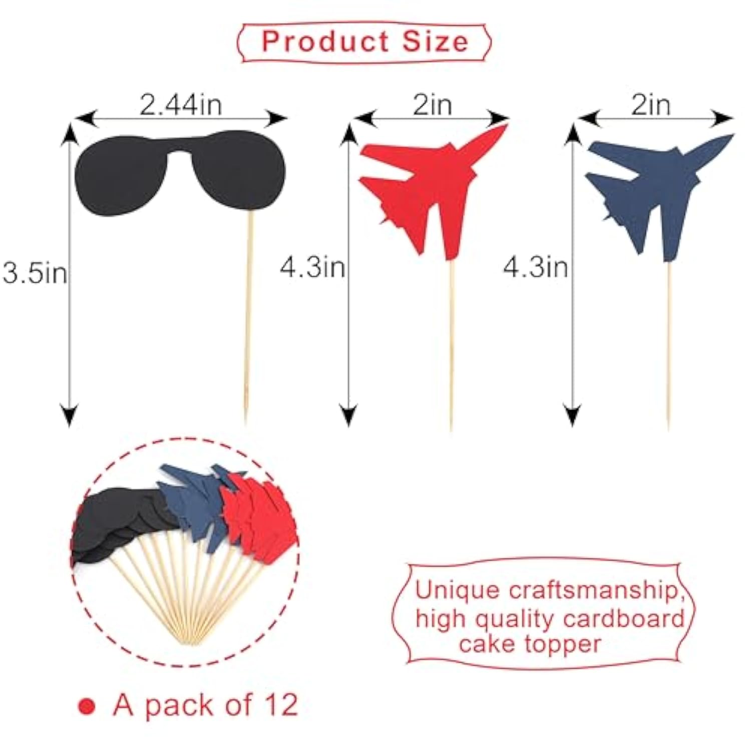 Fighter Party Cupcake Toppers Airplane/Military Theme Decor for Birthdays/Retirement