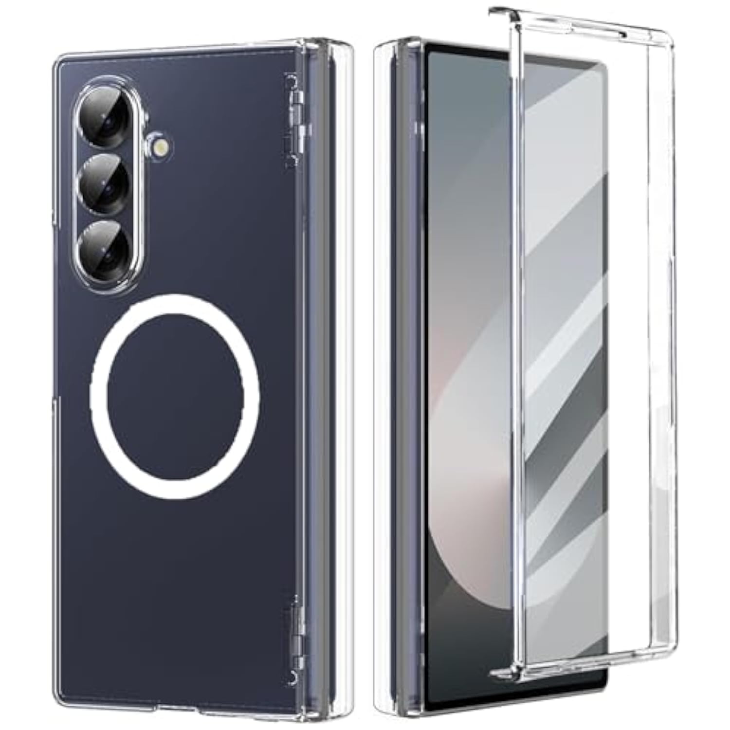 Magnetic For Galaxy Z Fold 7 Case Clear With Screen Protector & Hinge Protection, Compatible With Magsafe, Slim Fit Lightweight Hard Pc Transparent Skin Bumper Cover Shockproof Non-Slip (Clear)