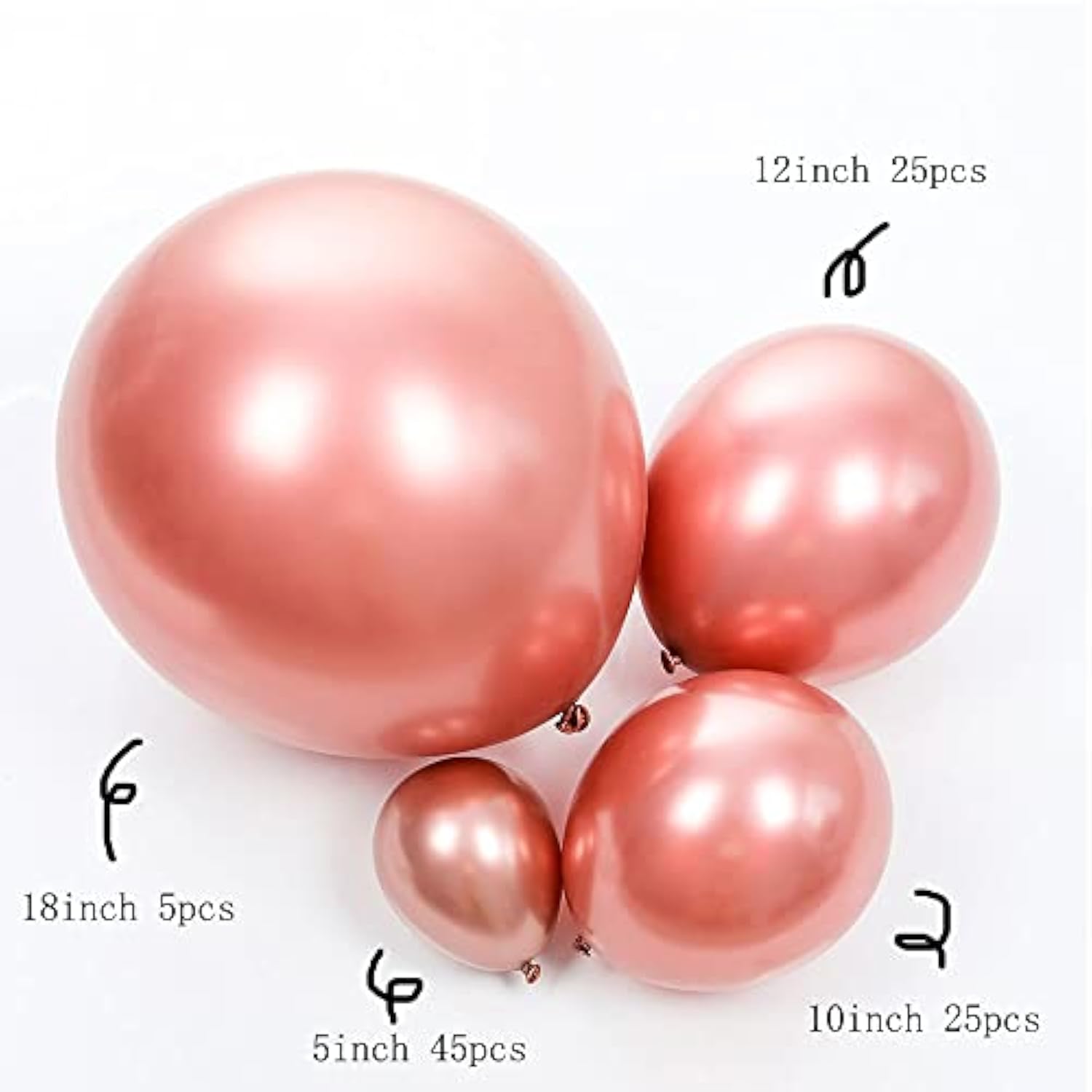 100Pcs Metallic Rose Gold Latex Balloons Various Sizes Chrome Balloon