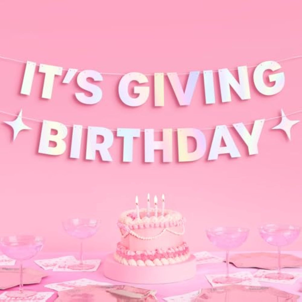 It’s Giving Birthday Banner Iridescent Foil 3Ft Fun Party Decor Photobooth Backdrop