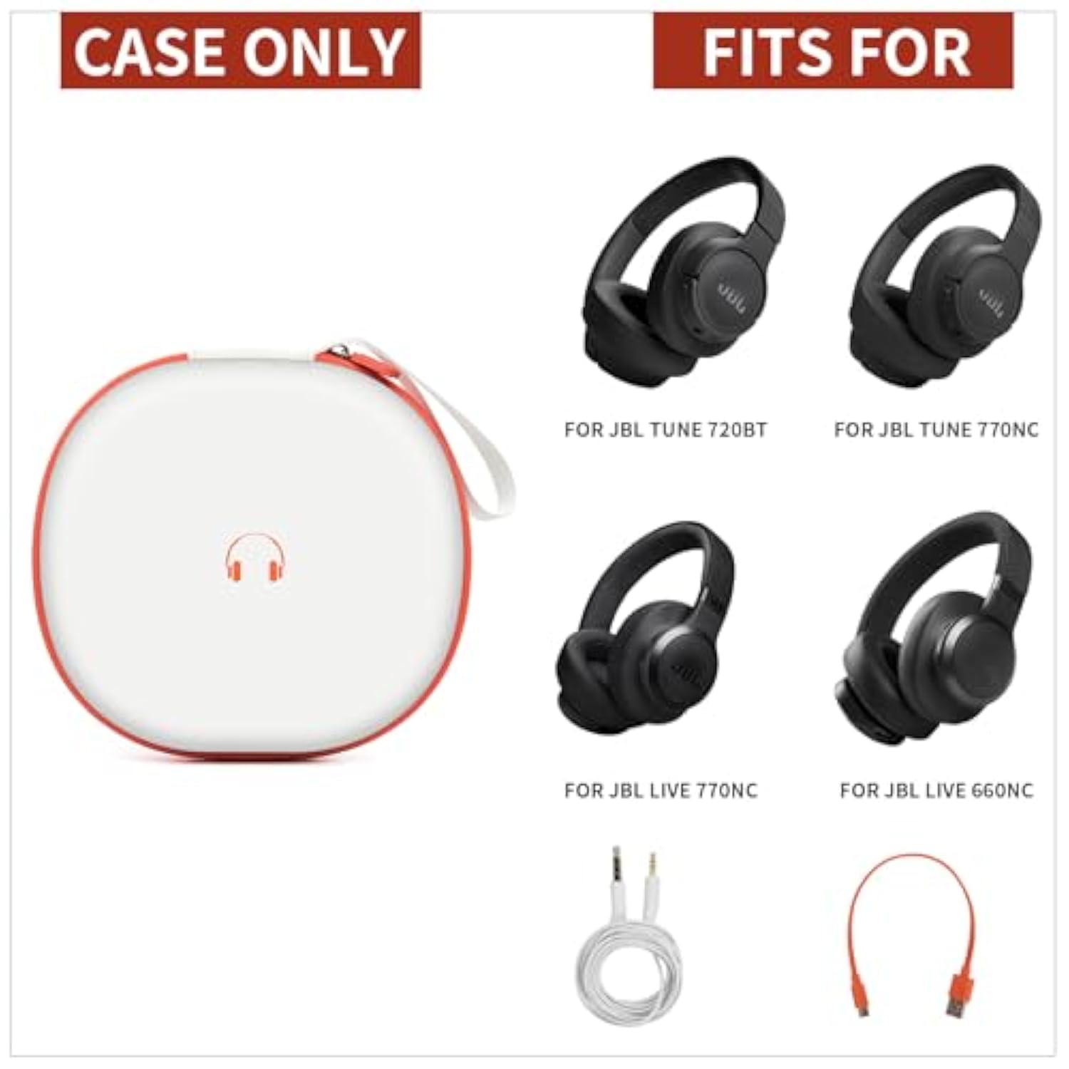 Hard Case Compatible With Jbl Tune 720Bt/ 770Nc/ Live 770Nc/ 660Nc/ 650Bt/ 670Nc/ 710Bt/ 760Nc/ 700Bt/ 750Bt Over The Ear Headphones Wireless Bluetooth (Box Only) - White