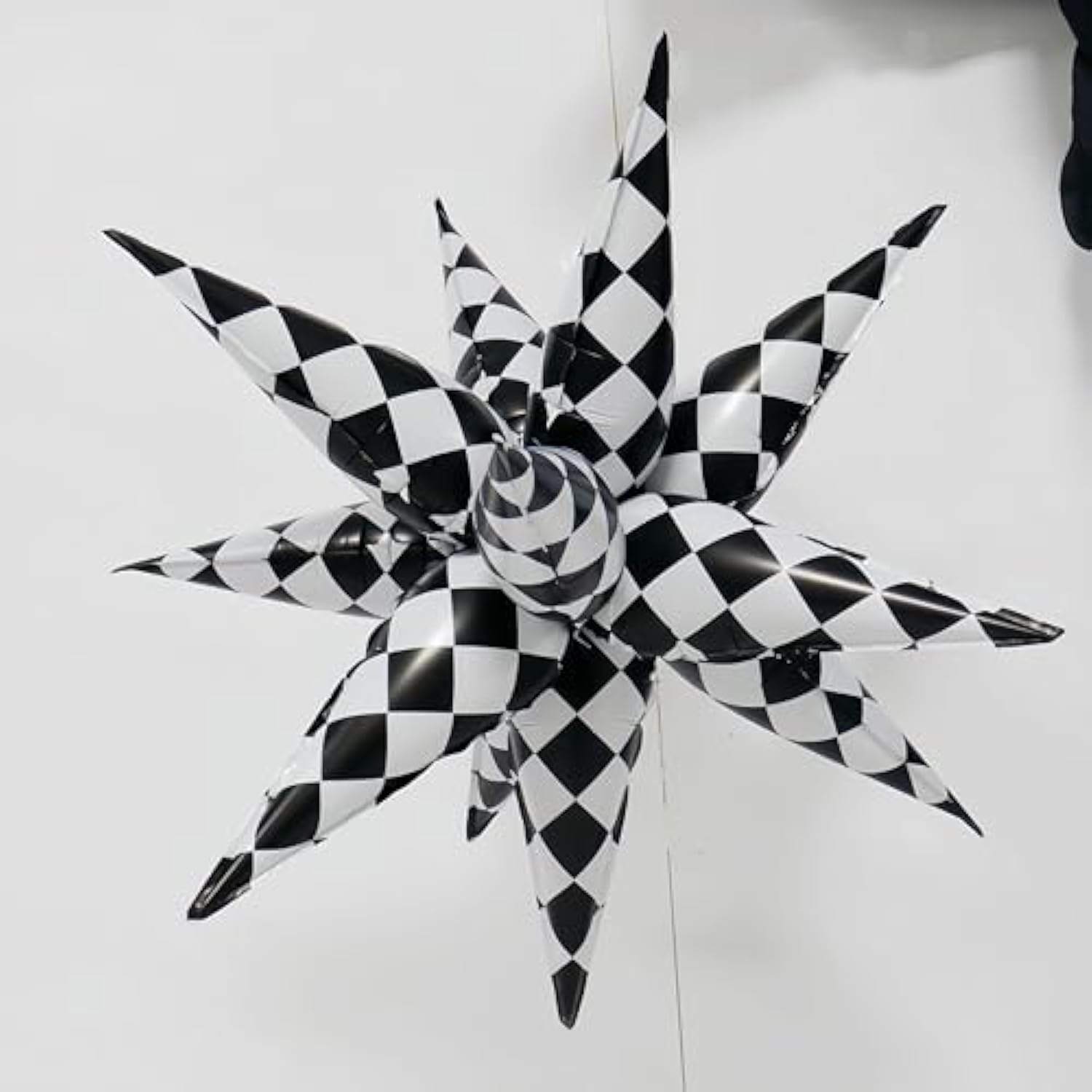 2*12 Pcs Black White Checkered Explosion Pointed Star Foil Balloons/4D Checkered Racing Balloons/Race Car Birthday Party Supplies/Las Vegas Casino Party/Father'S Day Boys Birthday Party (2 Pcs Black)