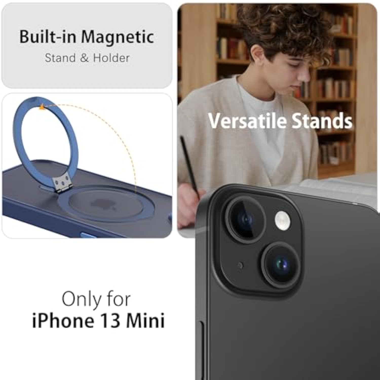 For Iphone 13 Mini Case Magnetic,Iphone 13 Mini Phone Case With Stand, Translucent Matte Back Protective Cover Shockproof Kickstand Phone Case For Iphone 13 Mini 5.4", Blue