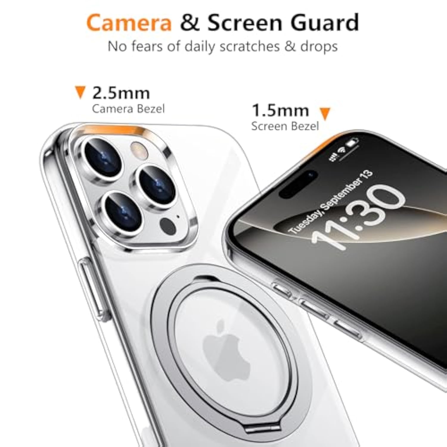 Designed For Iphone 16 Pro Case, 360°Rotatable Ring Stand Case Compatible With Magsafe -Grade Protection Magnetic Kickstand Case 6.3 Inch-Clear