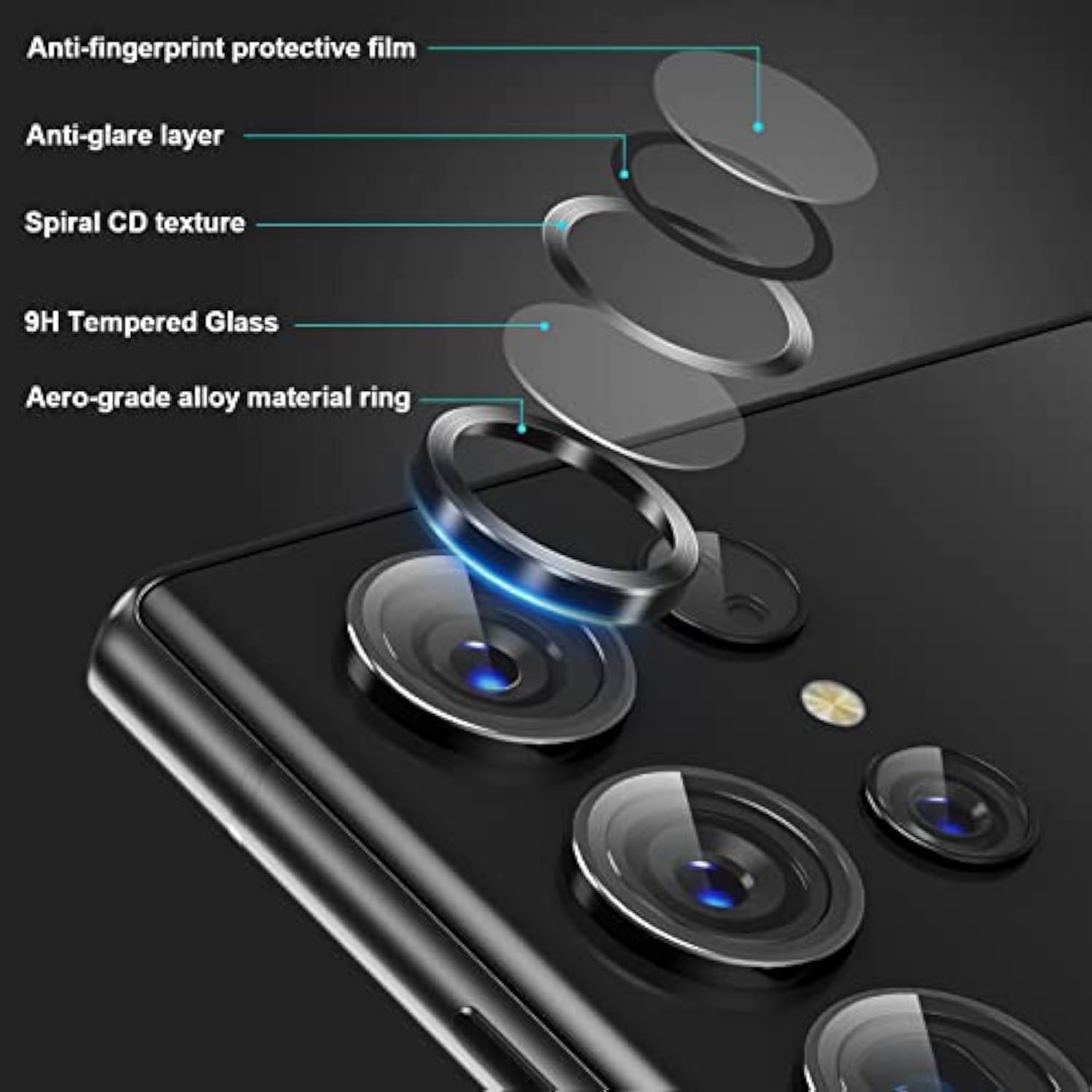 [5+5 Pack] For Samsung Galaxy S23 Ultra Camera Lens Protector 9H Tempered Glass Camera Screen Protector For S23 Ultra Accessories Aluminum Edge Lens Cover Hd Clear Case Friendly 2 Sets [Black]