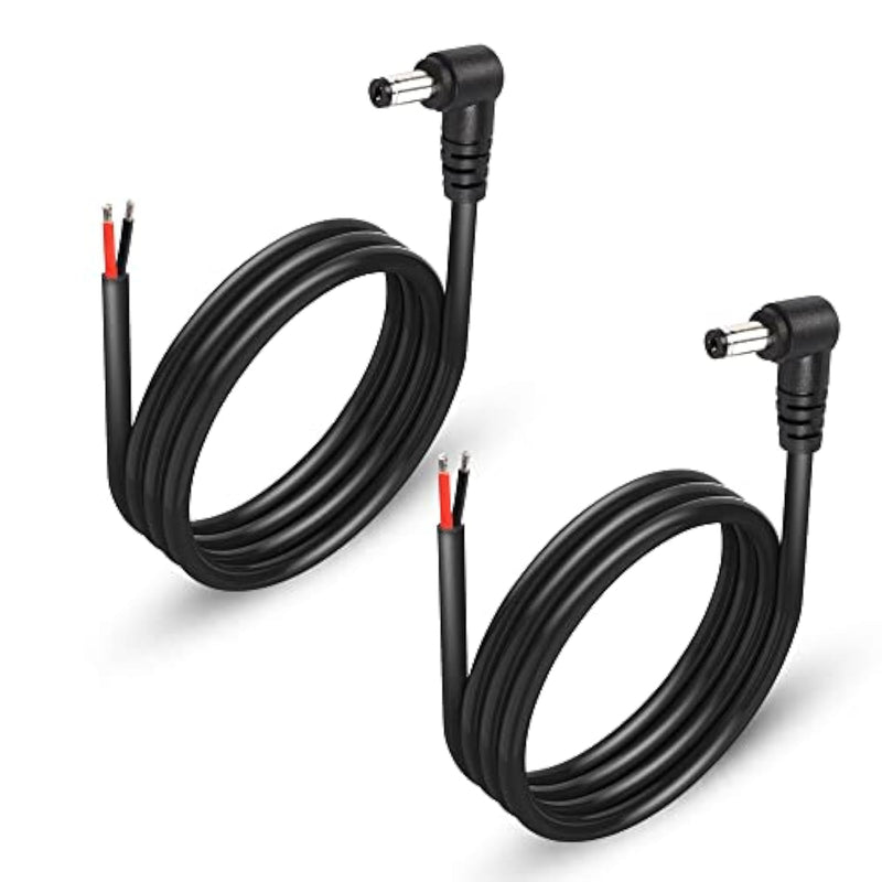 2 Pack 90 Degree Dc Power Pigtails Cable, Right Angle Dc 5.5Mm X 2.1Mm Male Plug To Bare Wire Open End Power Supply Replacement Repair Cord, For Monitors, Led Strip Light, Camera,3Ft 1M