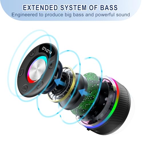 Bluetooth Speaker, Shower Speaker, IP7 Waterproof Portable Speakers Bluetooth 5.4 with HD Sound, RGB Light/LED Display/Hands-Free Call/Suction Cup