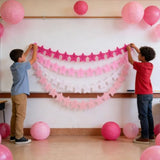 Hot-Pink Valentines-Day Party-Decorations Star Garland - Rose Pink White Streamers Hanging Banner Birthday Decor Wedding Baby Bridal Shower Girl Home Party Backdrop Engagement Bachelorette