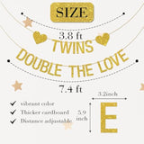 Twins Double the Love Banner Gold Glitter Baby Shower Birthday Decor