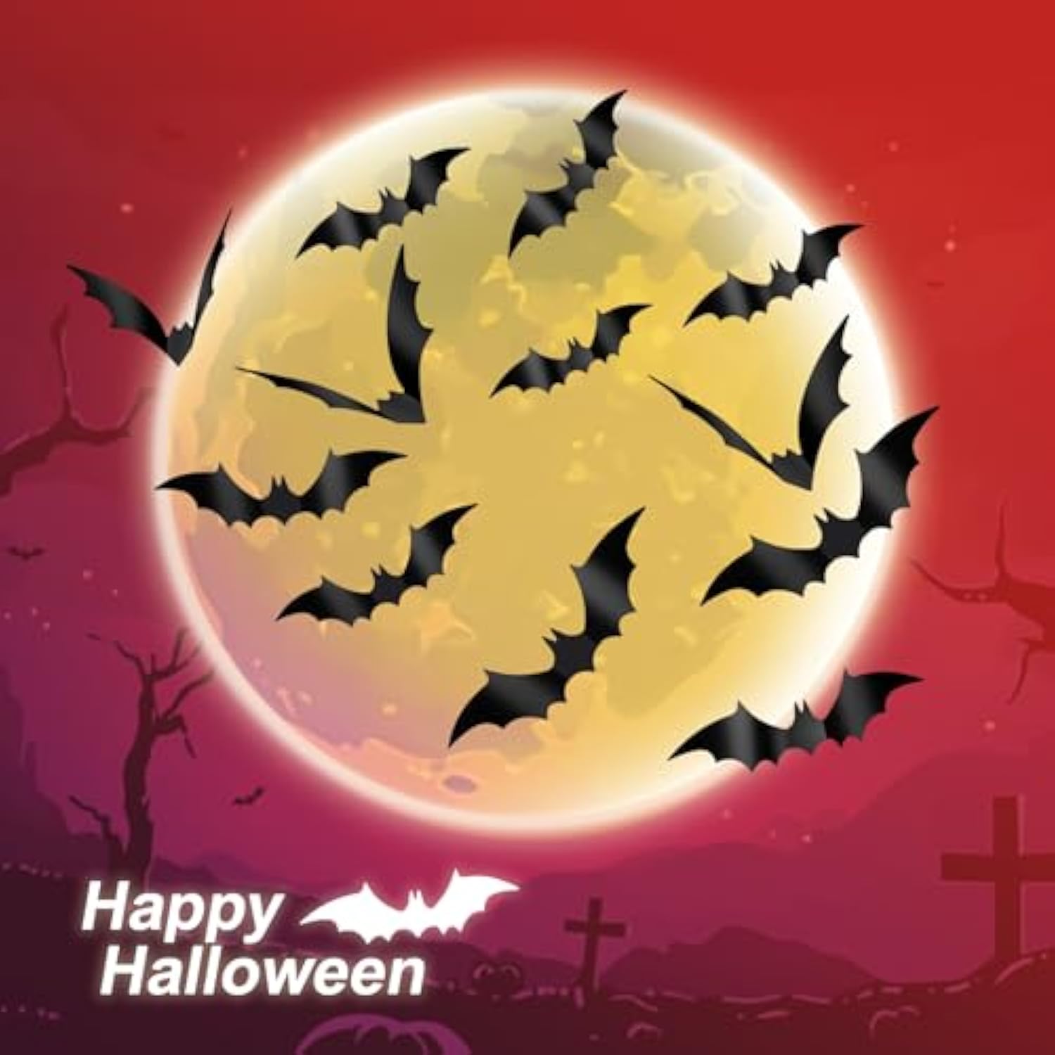 120PCS 3D Black Halloween Bat Wall Stickers Reusable DIY Home Party Decor