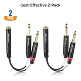 Cable Matters 2-Pack 1/4 TRS to Dual TS Stereo Audio Splitter Cable (Dual 1/4 Inch TS to TRS Female Adapter) in Black - 6 Inches / 0.15 Meters