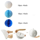 30Pcs 4Inch Pom Poms Tissue Paper Honeycomb Balls Flower Ball Wall Decor Pom Poms Decoration For Birthday Party Wedding Nursery Shower (Blue Set, 30Pcs-4Inch)