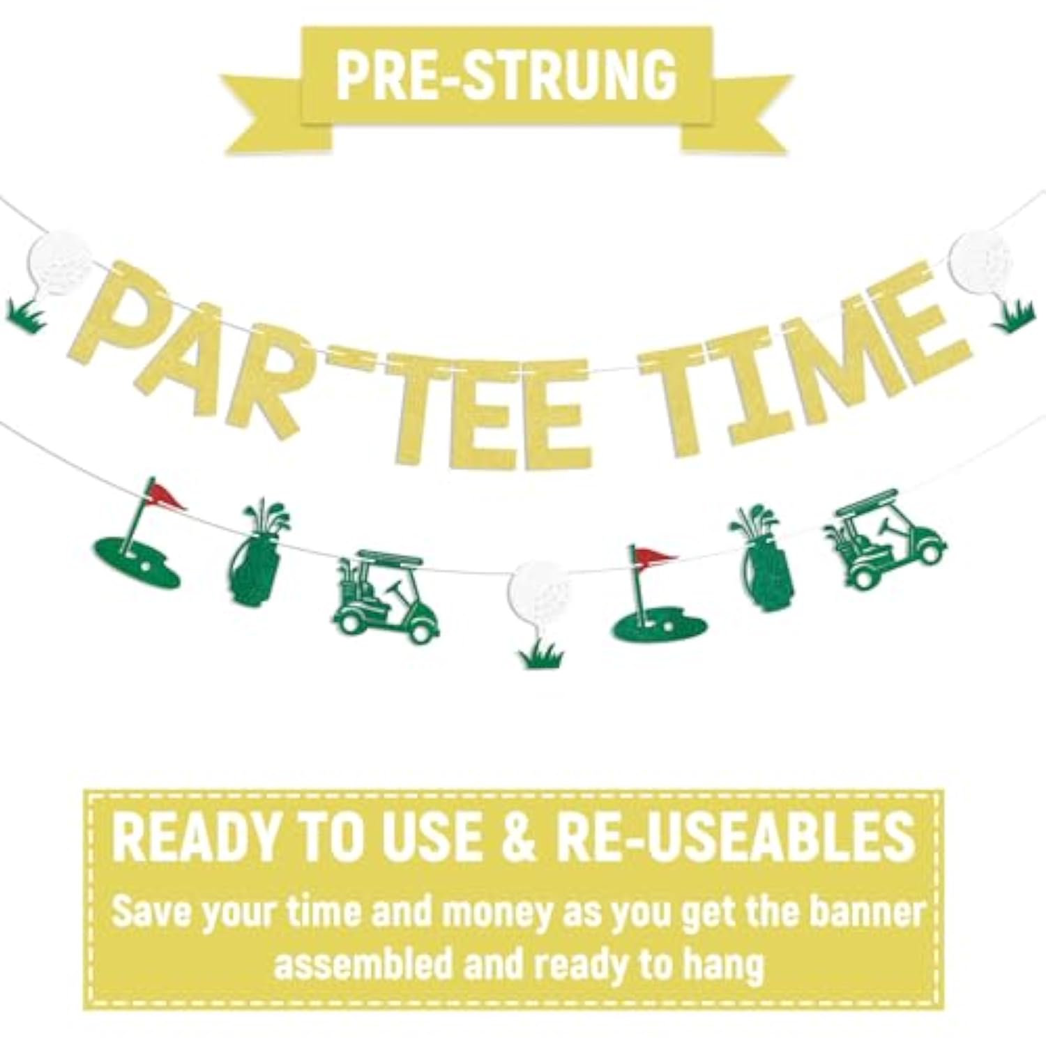 Let'S Par-Tee Banner - Par-Tee Time Sign, Golf Themed Birthday Banner, Retirement Party Decor For Golf Lover, Golf Party Decorations Gold Glitter