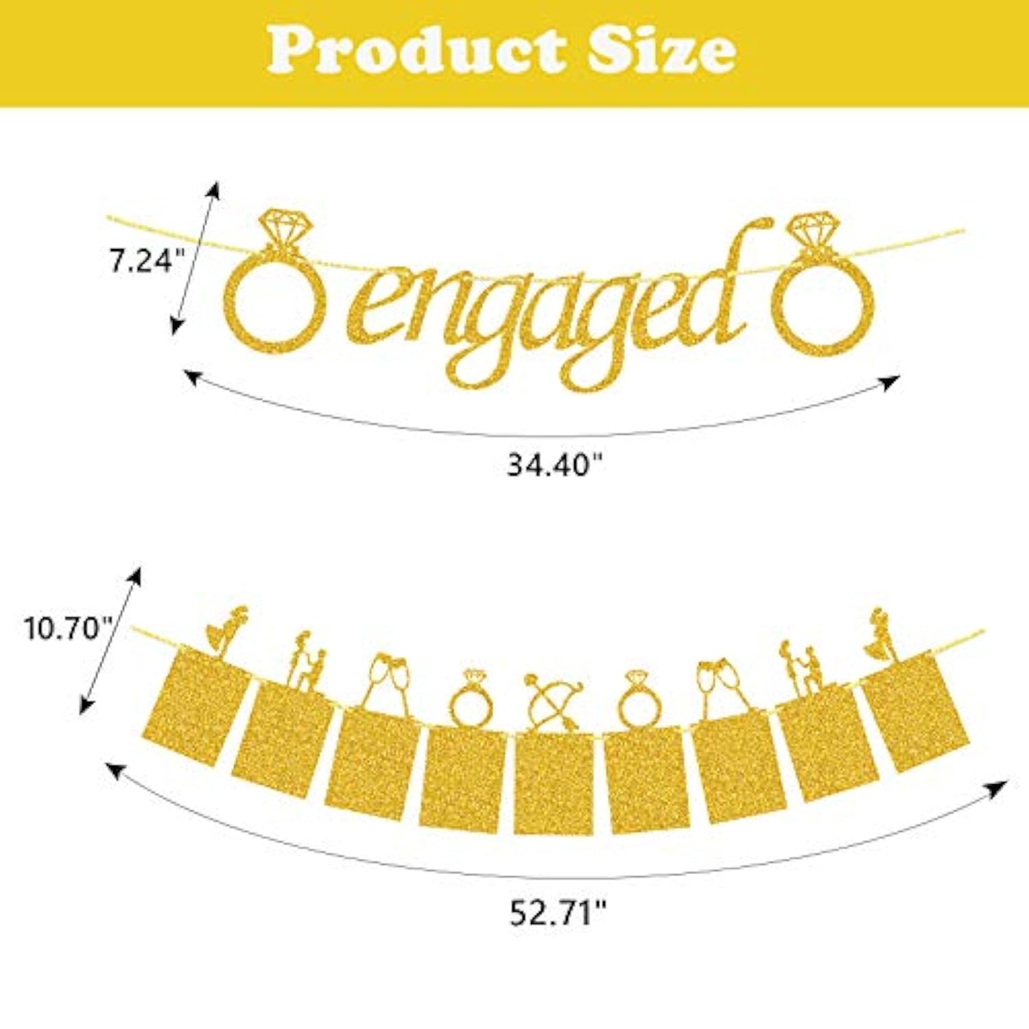 Engagement Wedding Decorations, Gold Engaged Banner And Photo Banner W