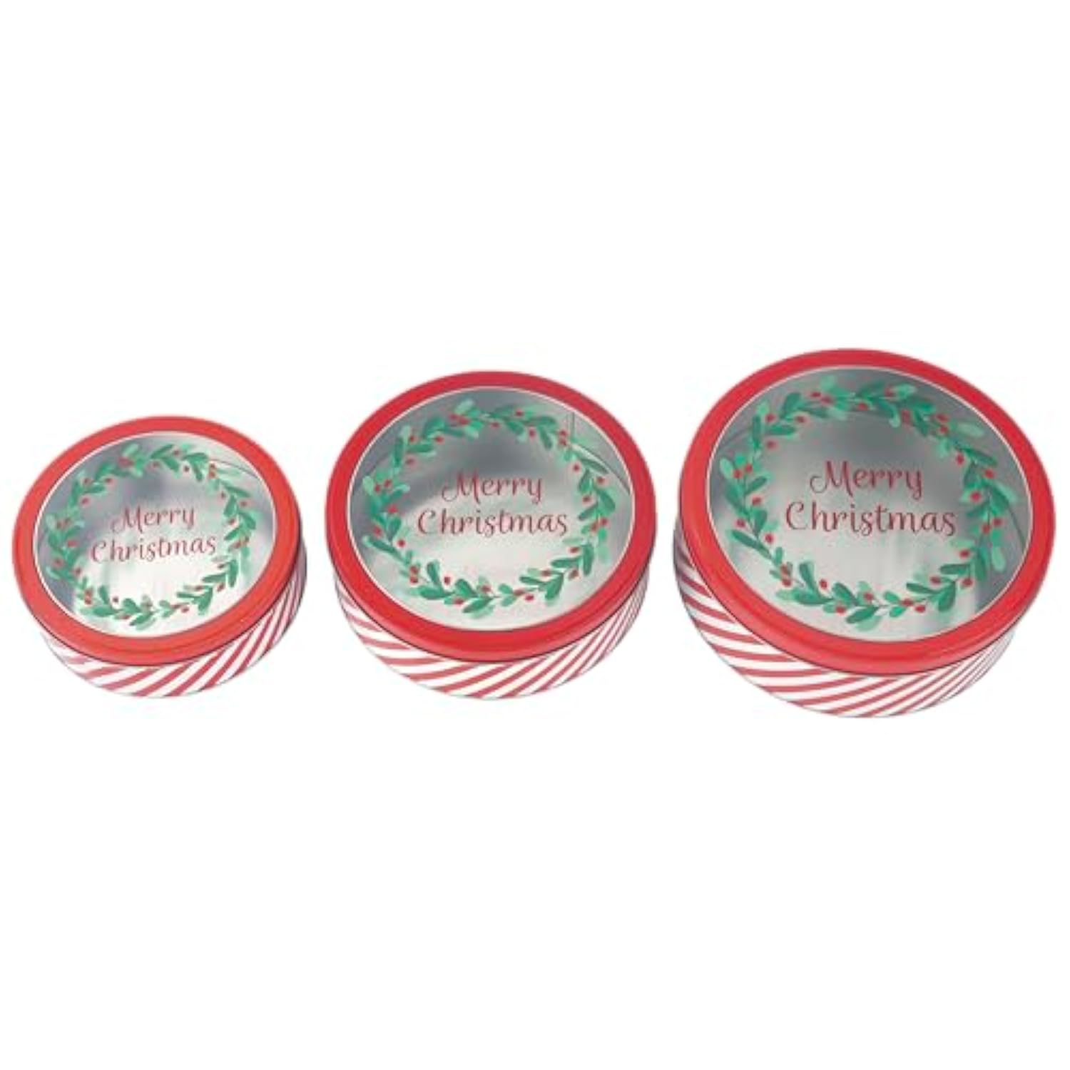 Christmas Holiday Cookie Tin Containers With Window, 3Pc Nested Set, Holiday Cookie Tins With Lid For Gift Giving, Cookie, Treats, Cookies Party Favor And Gifts (Merry Christmas, Round Shape)