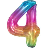, Giant Rainbow 4 Balloon Number - 40 Inch | Number 4 Balloons For Birthdays | 4 Year Old Balloon For 4Th Tie Dye Birthday Decorations Girl | 4 Number Balloons For Anniversary Decorations