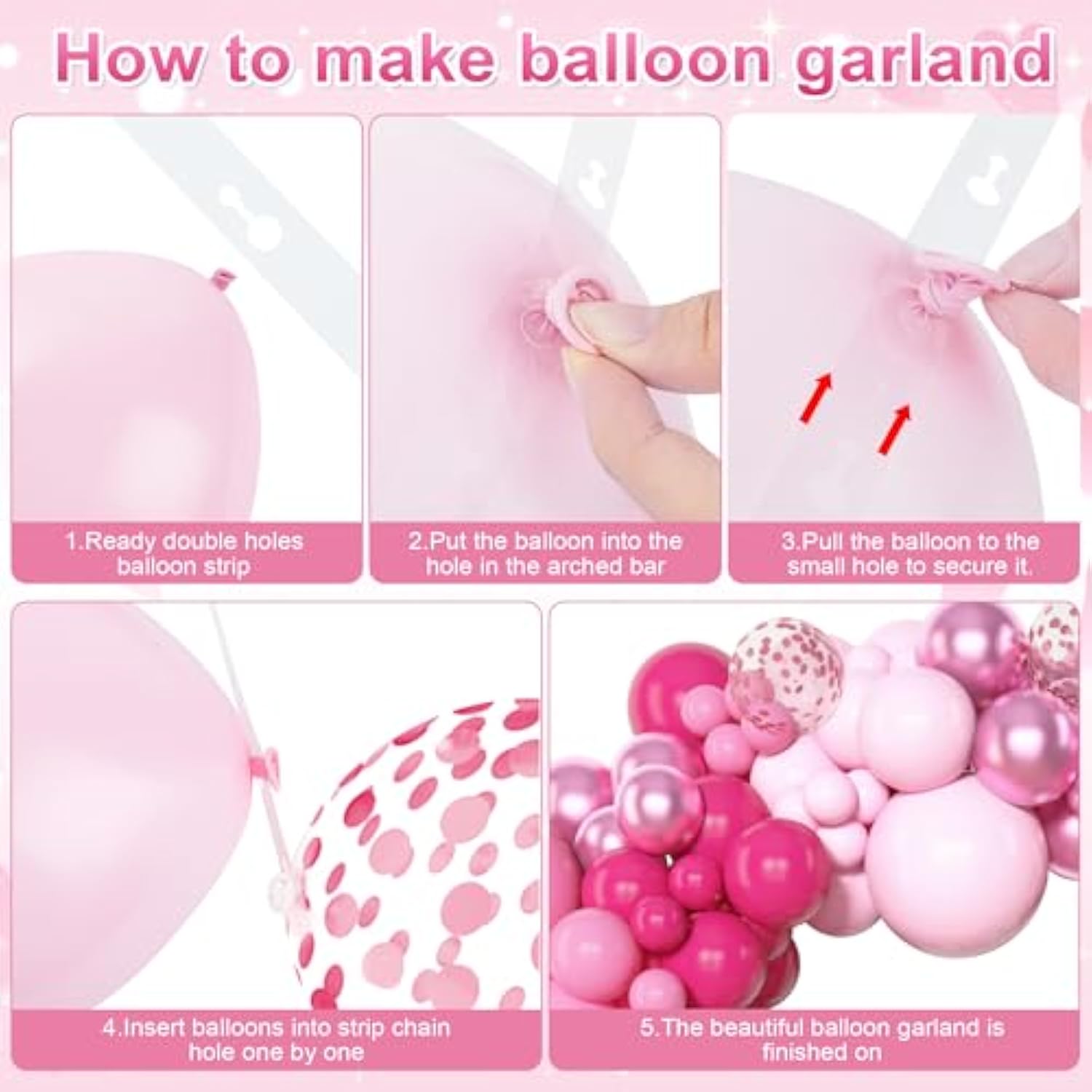 153pcs Pink Balloon Garland Kit with Hot Pink Latex, Metallic & Confetti Balloons