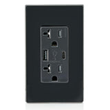 Leviton Type A & Type-C USB In-Wall Charger with 20A Tamper-Resistant Outlet, USB Charger for Smartphones and Tablets. Not for Laptops, T5833-E, Black