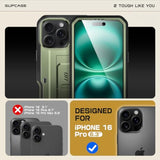 SUPCASE Unicorn Beetle Pro Case with Screen Protector, Built-in Stand & Belt-Clip, Military-Grade Protection, Full Body Heavy Duty Phone Case for iPhone 16 Pro 6.3'' 2024, Green