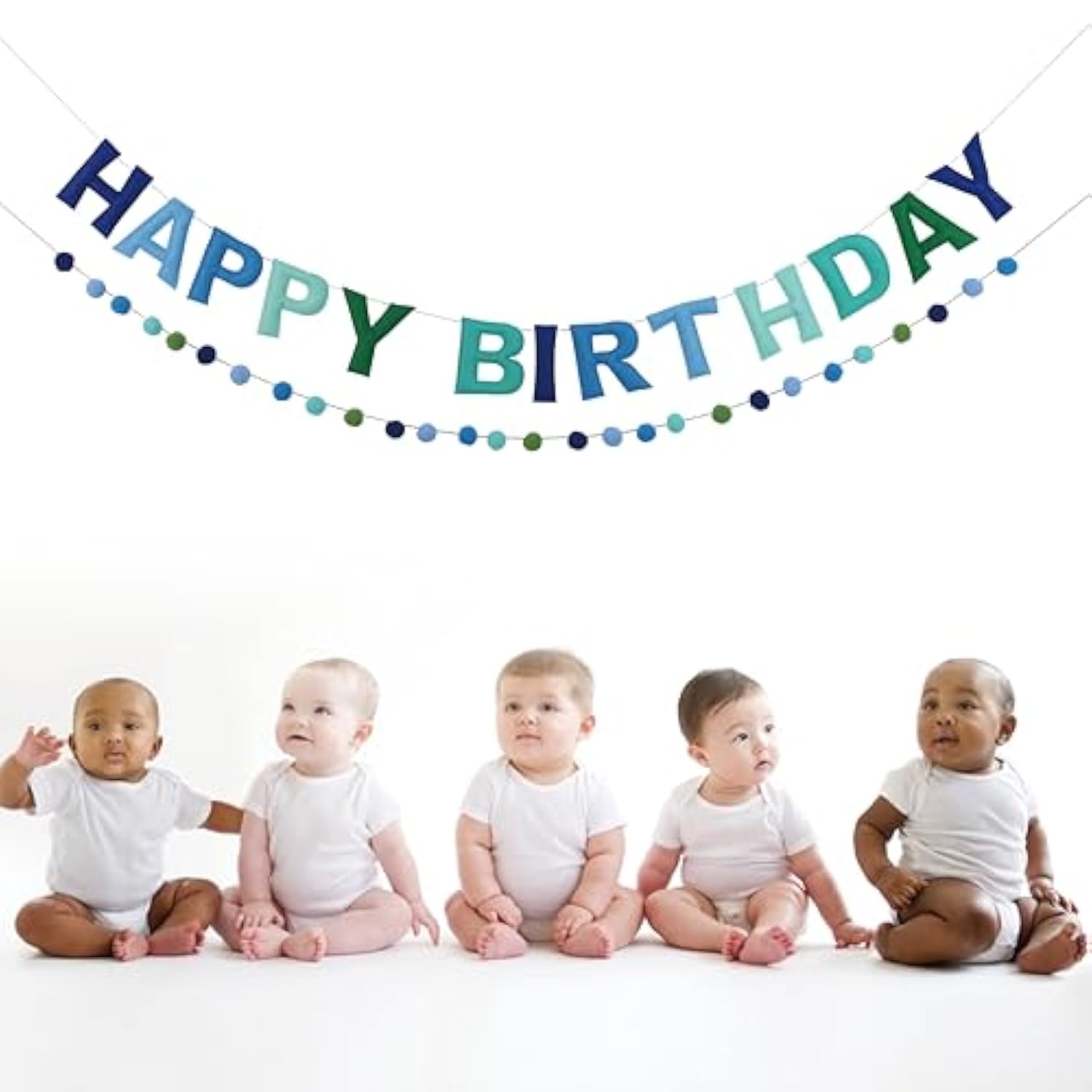2pcs 3D Felt Happy Birthday Banner Blue Green Reusable Party Decor