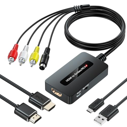 HDMI to S Video RCA Converter, 1080P HDMI to AV Composite S-Video 2 in 1 Converter for DVD/STB/PS3/PS4 to Display on Older TV with Svideo/RCA