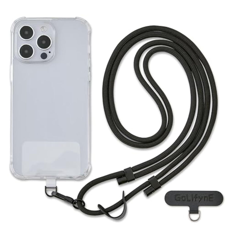 Universal Phone Lanyard, Anti-Theft Crossbody Strap For Iphone 16 Pro Max And Most Smartphones, Adjustable Cell Phone Neck Holder W/ 2 Non-Adhesive Tether Tabs For Men And Women, Black/Black