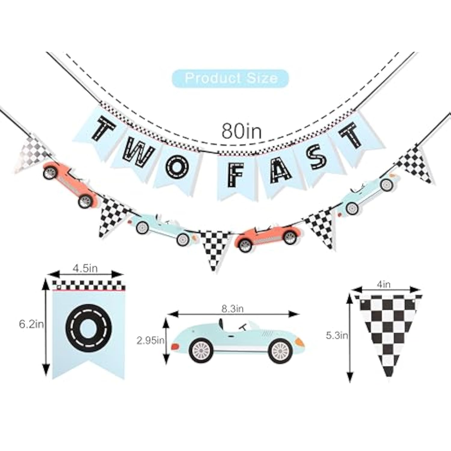 Two Fast Banner for Racing Theme 2nd Birthday Party Decorations