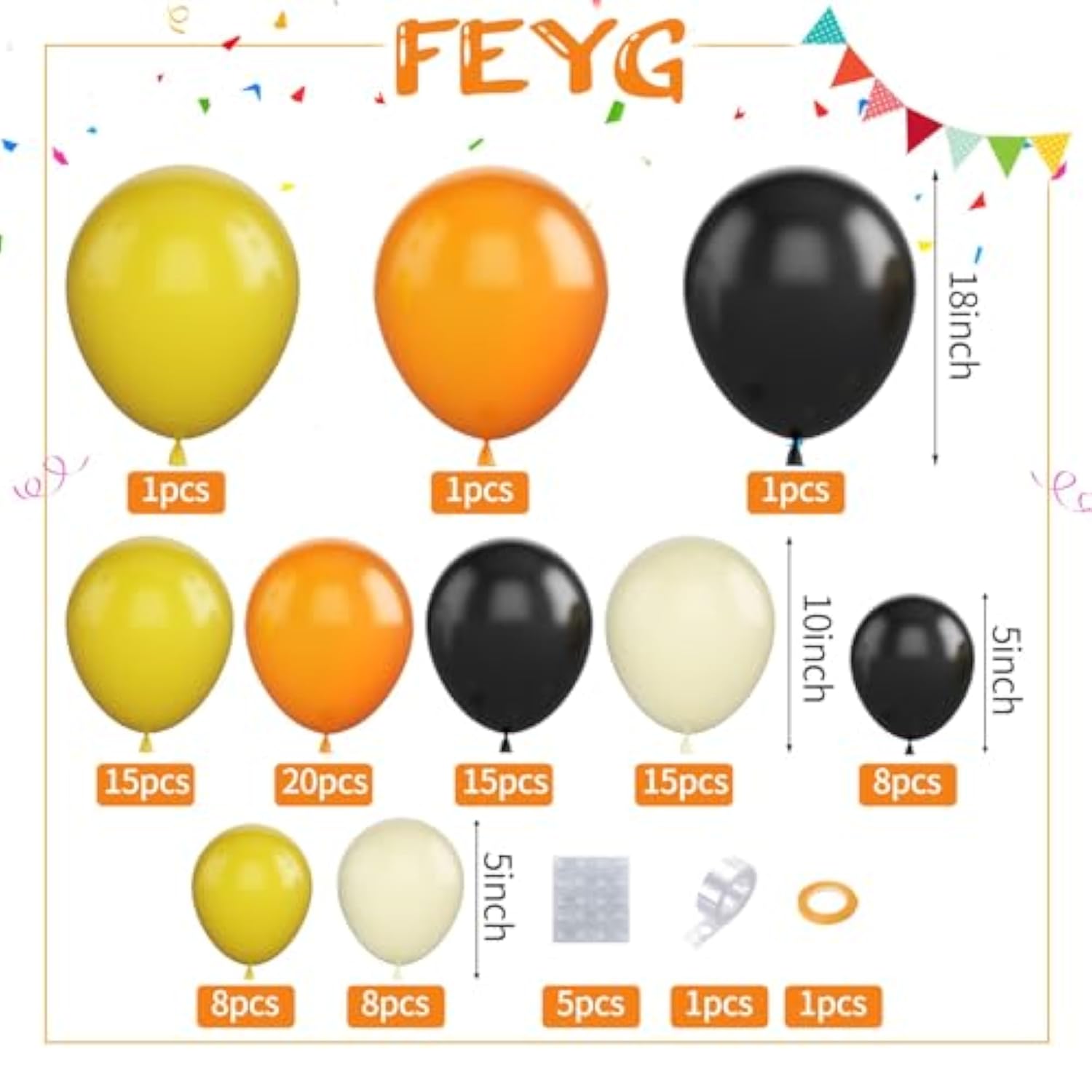 Balloons Garland Kit, Retro Orange Black Yellow Balloon Arch Kit Construction Balloon Arch, Latex Party Balloons For Birthday Wedding Baby Shower Engagement Construction Quarantine Party Decoration