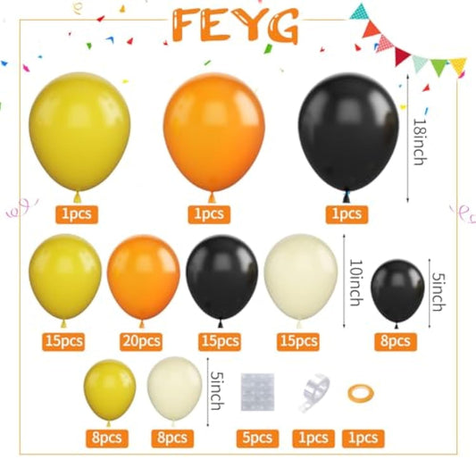 Balloons Garland Kit, Retro Orange Black Yellow Balloon Arch Kit Construction Balloon Arch, Latex Party Balloons For Birthday Wedding Baby Shower Engagement Construction Quarantine Party Decoration