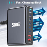 500W Usb C Fast Charger Block, 8 Port Usb Charging Station, Gan ? Pro Double 100W Pd Pps Port Fast Charging Station For Multiple Devices,Laptop Wall Charger Compatible With Macbook/Iphone 16/Ipad Etc