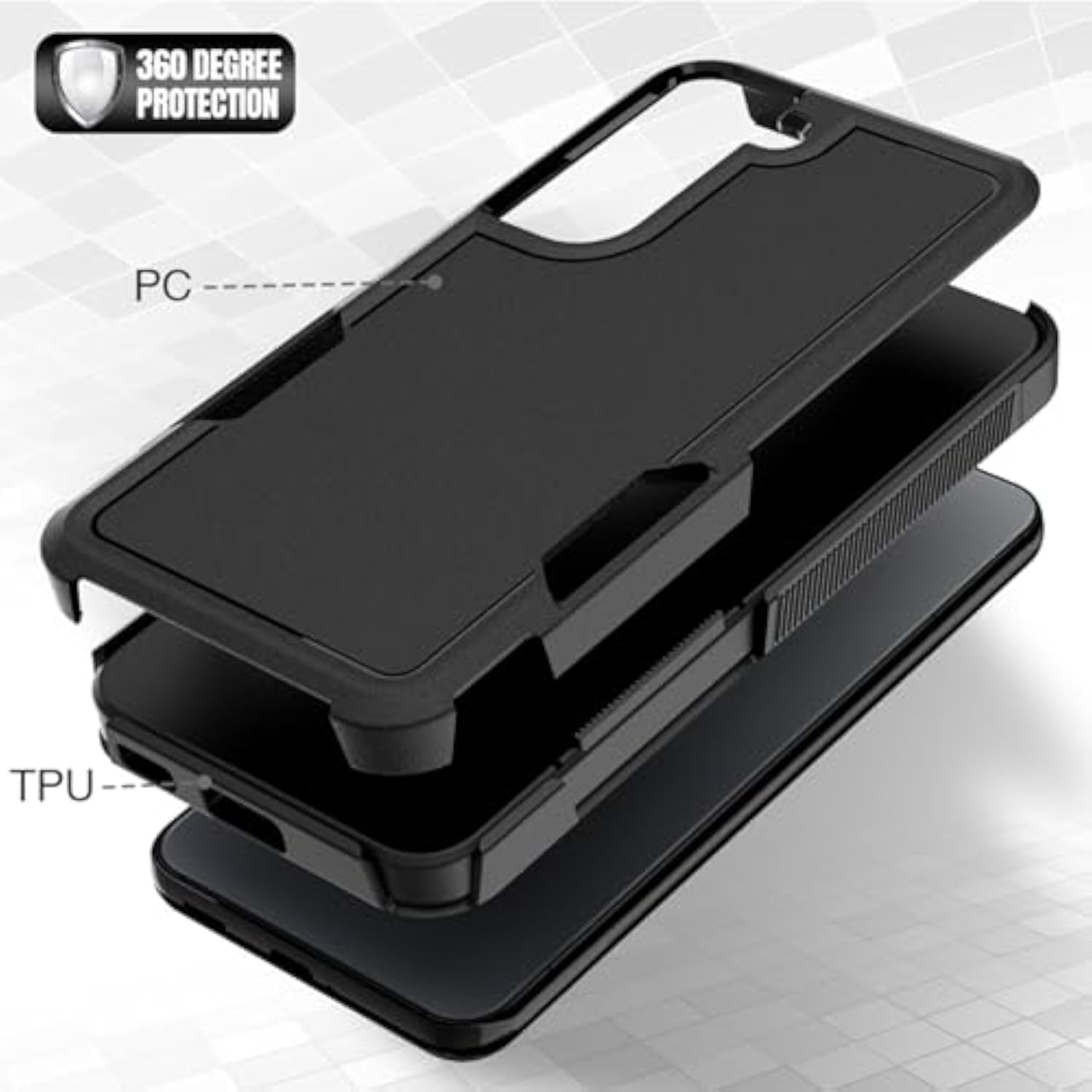 Samsung Galaxy S22 5G Heavy Duty Dual Layer Protective Case with Screen Protector - Military Grade Bumper Tough - Black