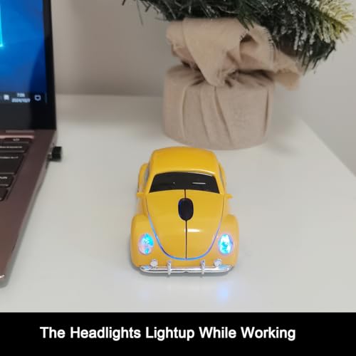 Wireless Car Mouse, Funny Car Shaped Mouse 2.4Ghz Optical Wireless Mice For Computer Pc Notebook Laptop (Yellow)