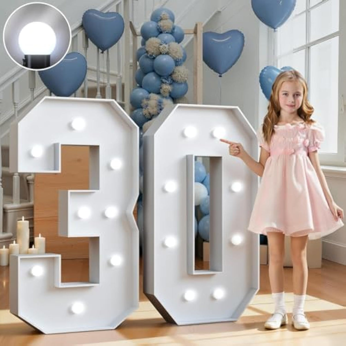 Marquee Numbers 3 Feet Tall Big Light Up Numbers 30Th Birthday Decorations Women Men White Anniversary Party Decor Large Cardboard Prop Backdrop Sign 30