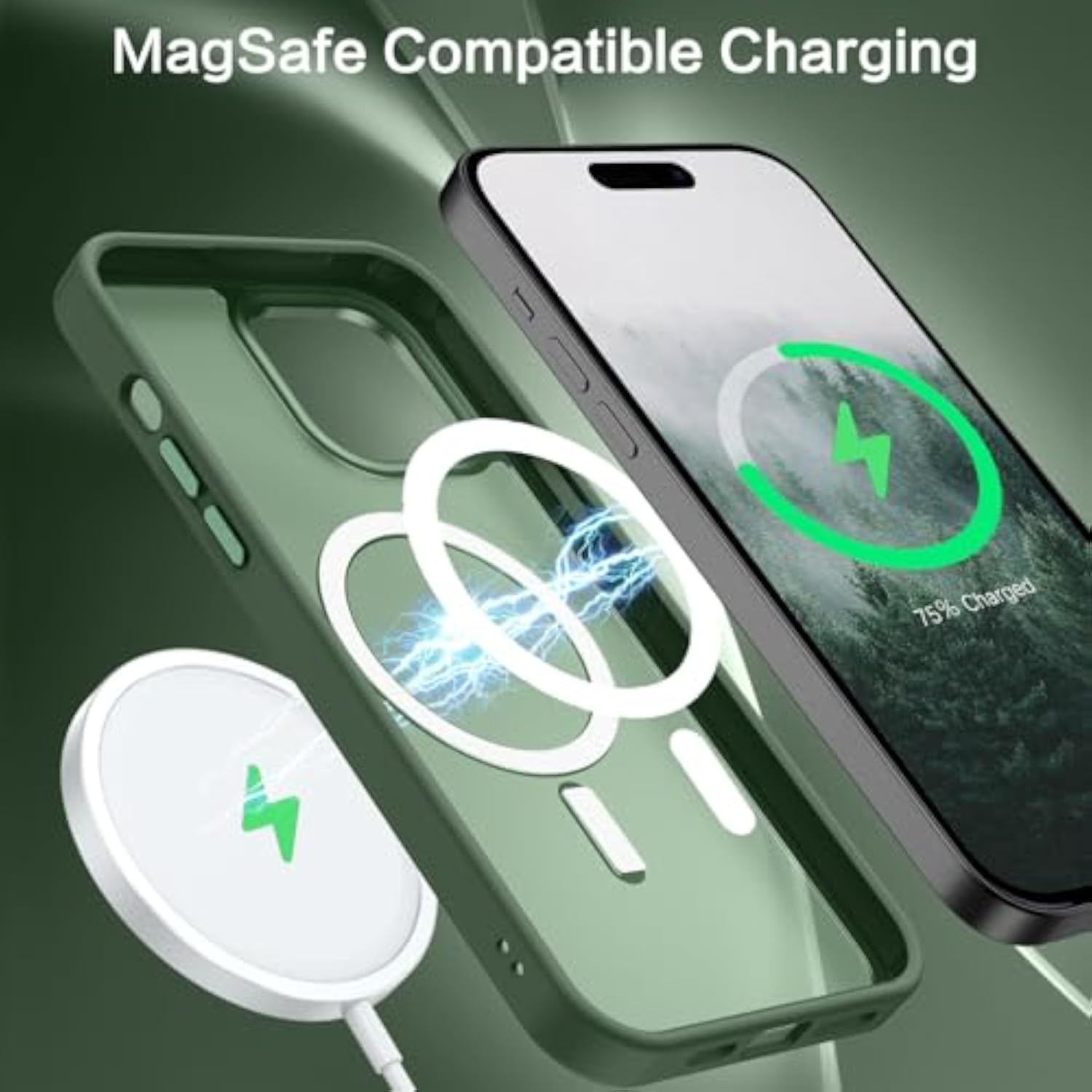 Magnetic Translucent Matte Case for iPhone 14 Pro 6.1" - Compatible with Magsafe - Forest Green