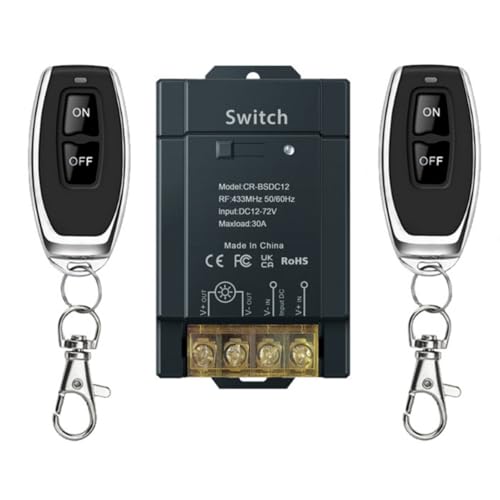 12V Wireless Remote Switch With 328 Ft Long Range, Dc 12V/24V/48V/72V Current Rating 30A, Remote Control Switch For Lights, Pump, Fan, Motor Etc