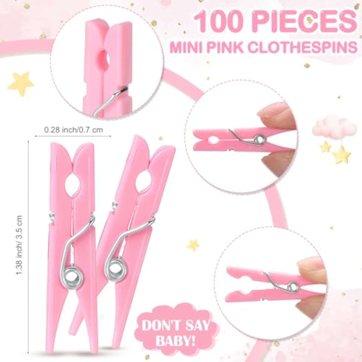 101 Pcs Don'T Say Baby Shower Games 100 Clothespins With 1 Sign For Baby Shower Decorations Clothes Pin Game Gender Reveal Party Prizes(Pink)