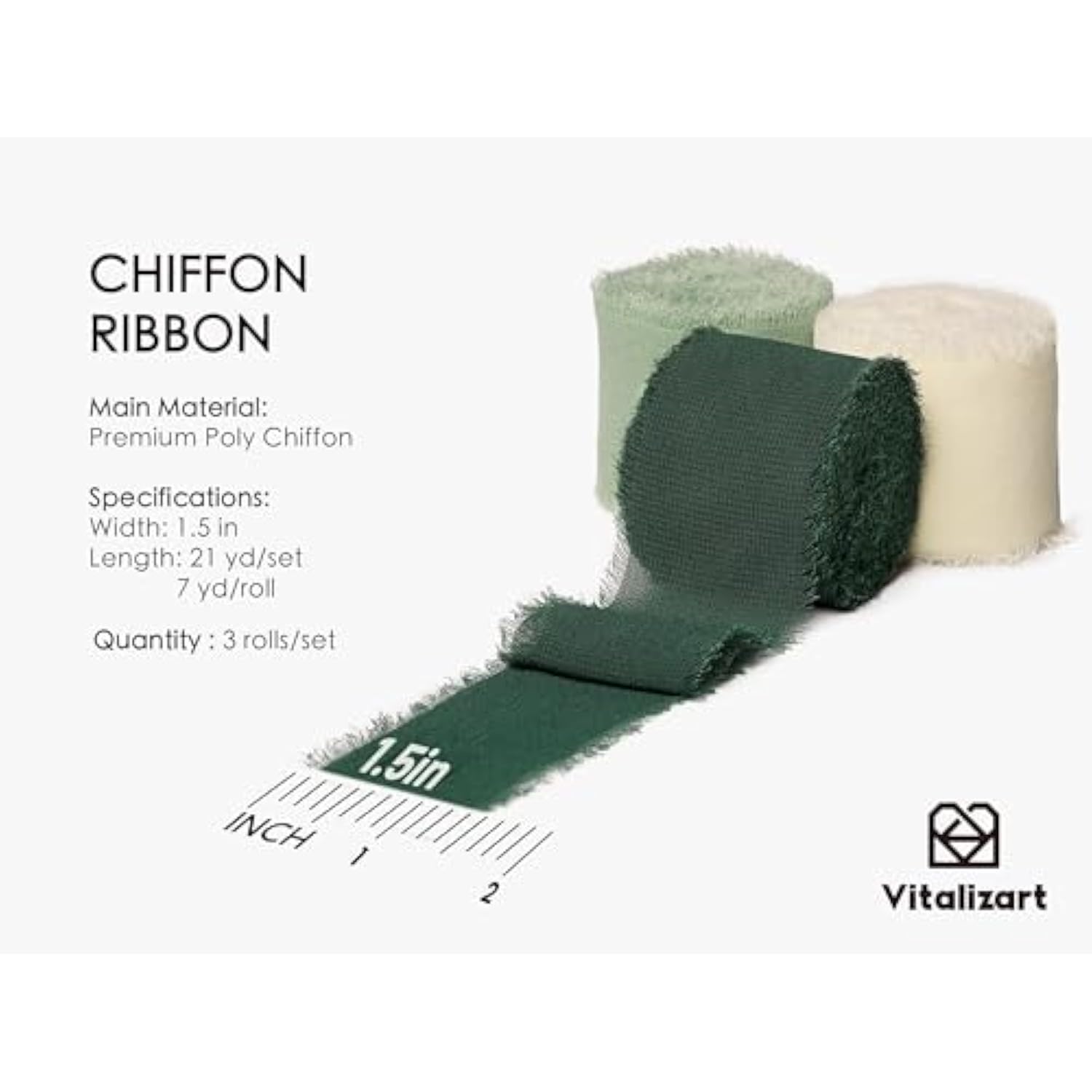 3 Rolls Handmade Fringe Chiffon Silk Ribbon Gauze 1.5" X 7Yd Cream & G