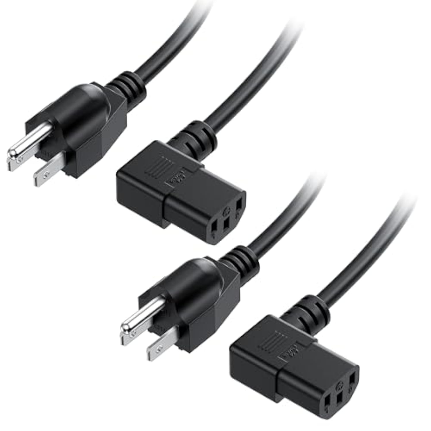 Cable Matters 2-Pack 16 AWG Right Angle Power Cord - 10ft, 90 Degree AC Power Cord Replacement, NEMA 5-15P to Angled IEC C13, Black