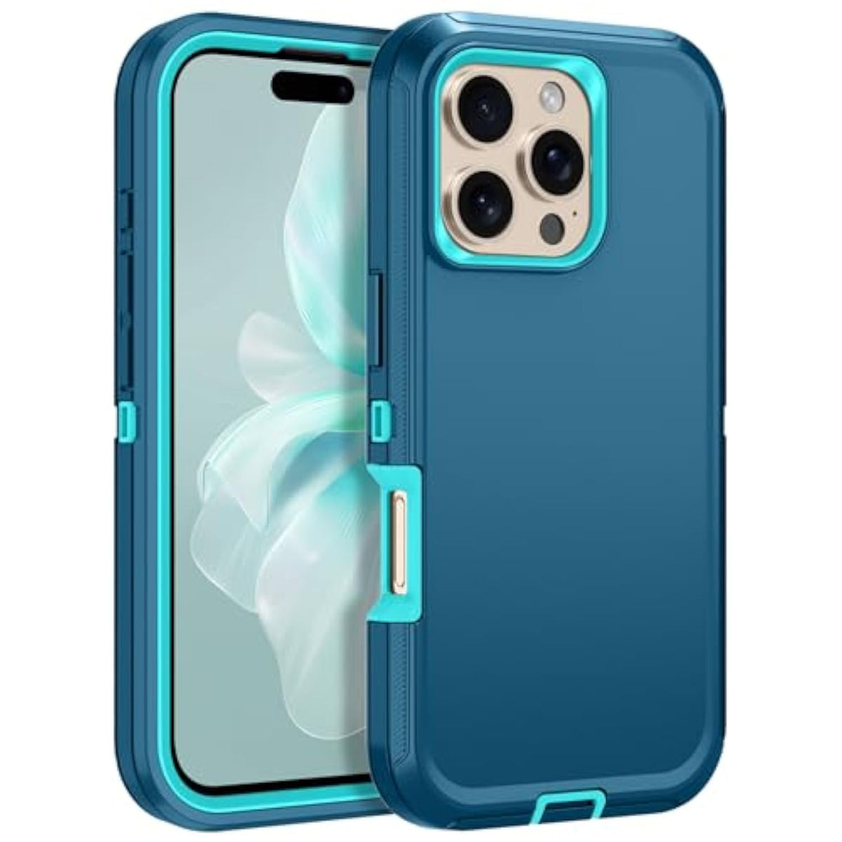 For Iphone 16 Pro Case Heavy Duty Protective Shockproof Dropproof 3-Layer Full Body Protection [Without Screen Protector] Tough Rugged Cover For Iphone 16 Pro 6.3",Turquoise