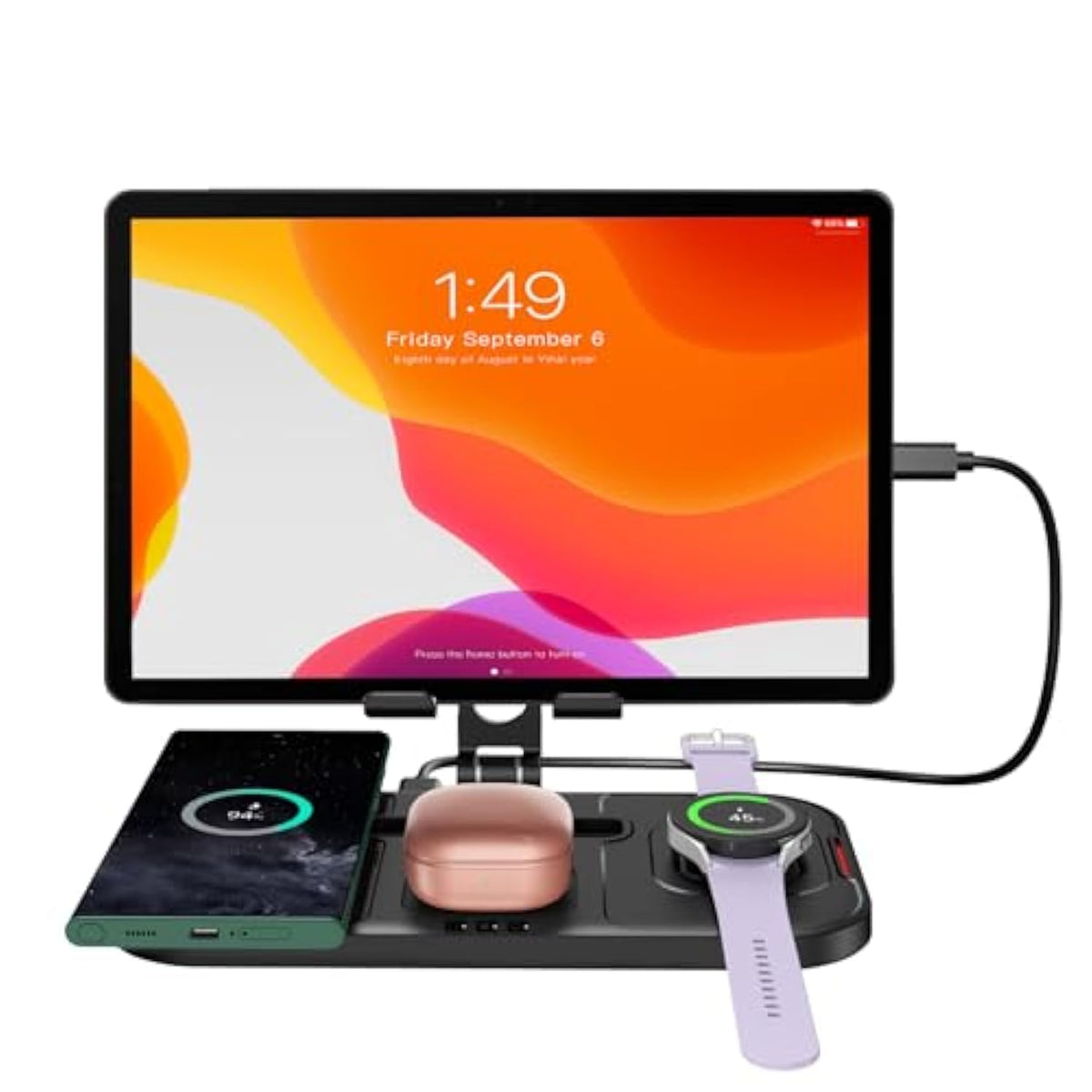 Wireless Charger For Samsung, 4 In 1 Charging Station For Samsung Galaxy S24 Ultra/S23 Ultra, Galaxy Tablet, Galaxy Watch 7, Buds, Foldable Aluminum Tablet Stand Holder For Samsung Galaxy Tab