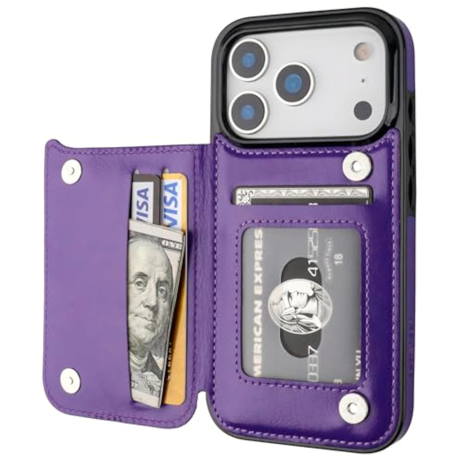 Purple iPhone 17 Pro Wallet Case with Credit Card Holder