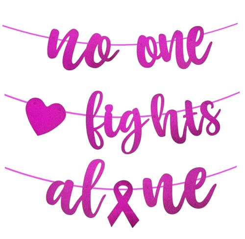 Breast Cancer Awareness Banner, Pink Ribbon No One Fights Alone Banner, Pink Glitter, Cancer Survivor Banner for School Party, Charity Organization Decoration?A)