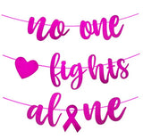 Breast Cancer Awareness Banner, Pink Ribbon No One Fights Alone Banner, Pink Glitter, Cancer Survivor Banner for School Party, Charity Organization Decoration?A)