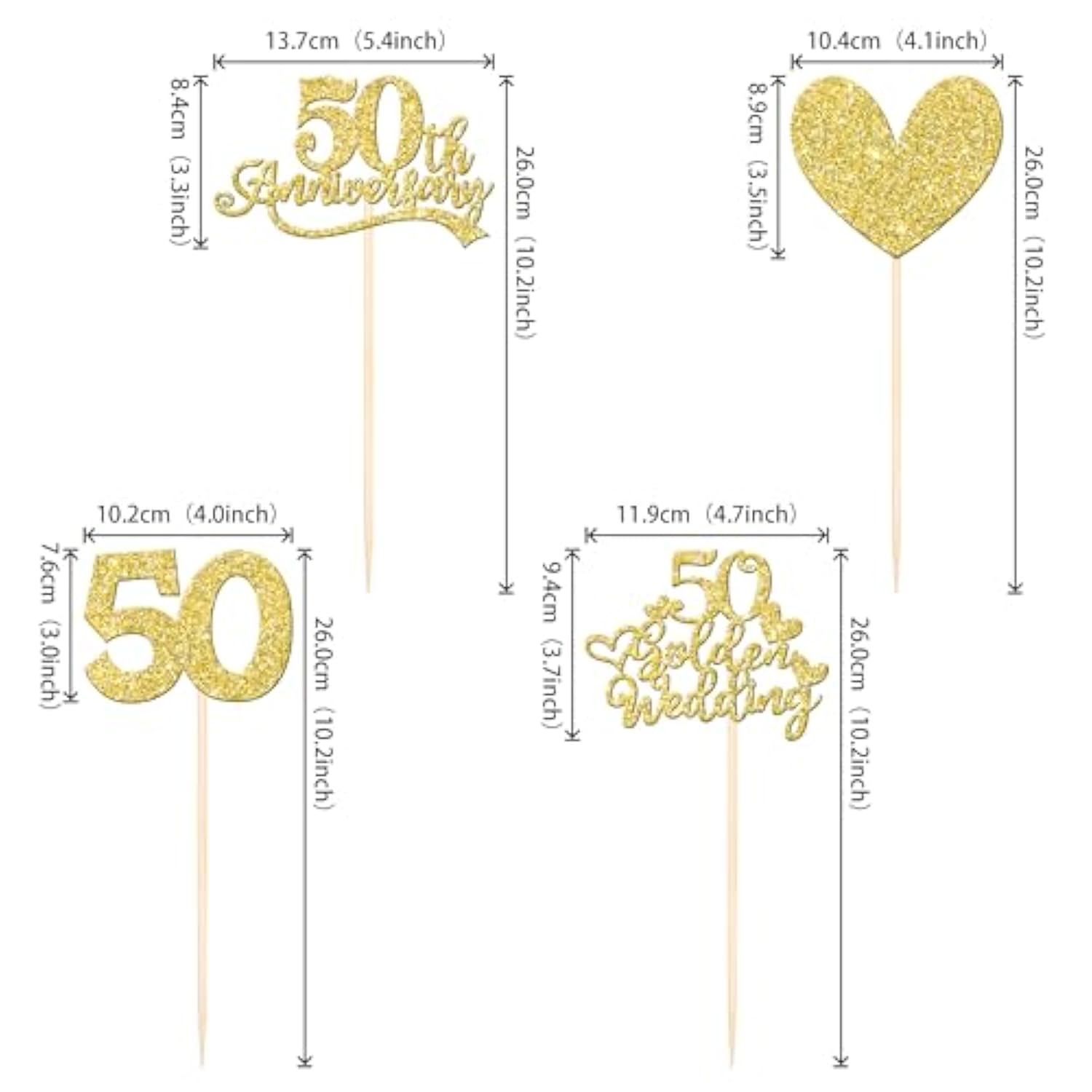 12 Pcs 50Th Anniversary Centerpiece Sticks Double Sided Gold Glitter Heart 50 Golden Wedding Anniversary Table Flower Centerpieces For Cheers To 50 Years Blessed & Loved Wedding Party Supplies