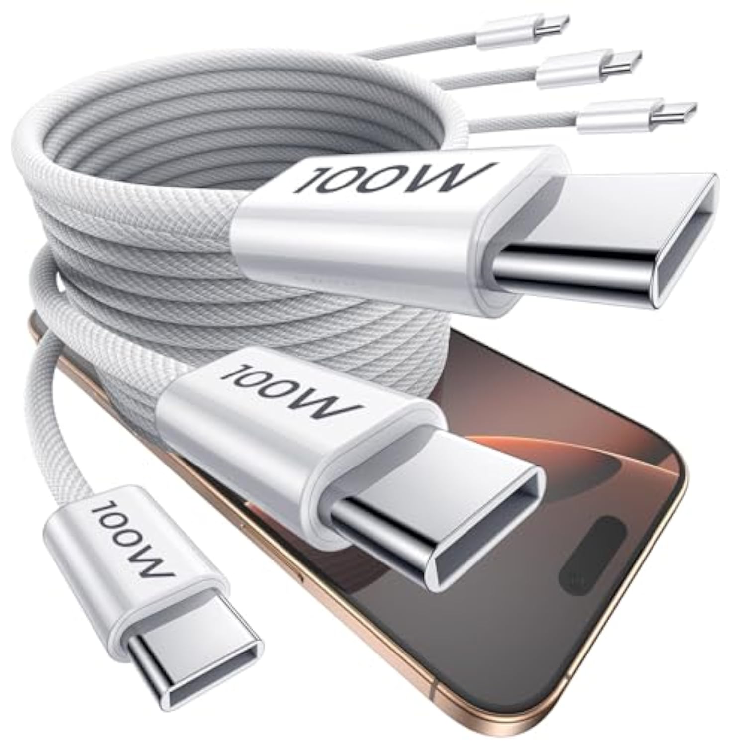 3-Pack 100W Iphone 17 Charger Cable [10Ft+6.6Ft+3.3Ft] Usb C To Usb C Cable, Nylon Braided Usbc To Usbc Fast Charging Carplay Cable For Iphone 16 Pro Max Air 15, Macbook Pro, Ipad Pro