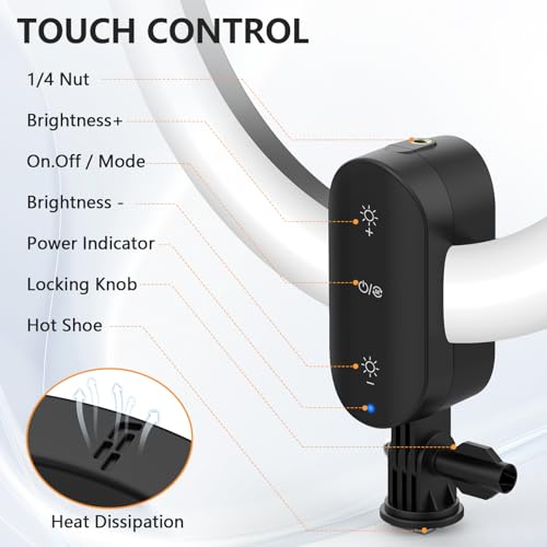 12" Selfie Ring Light with 63" Tripod Stand/Phone Holder, 20W LED Circle Lights Dimmable 3000-6500K with Remote Control and Built-in Rechargeable