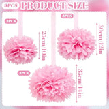 Pink Tissue Paper Pompoms Decorations 9 Pack, 10 12 14 Inch Large Hanging Paper Pompoms With Satin Ribbon For Pink Party Decor, Ceiling Arch Party Decor For Wedding Baby Shower Birthday