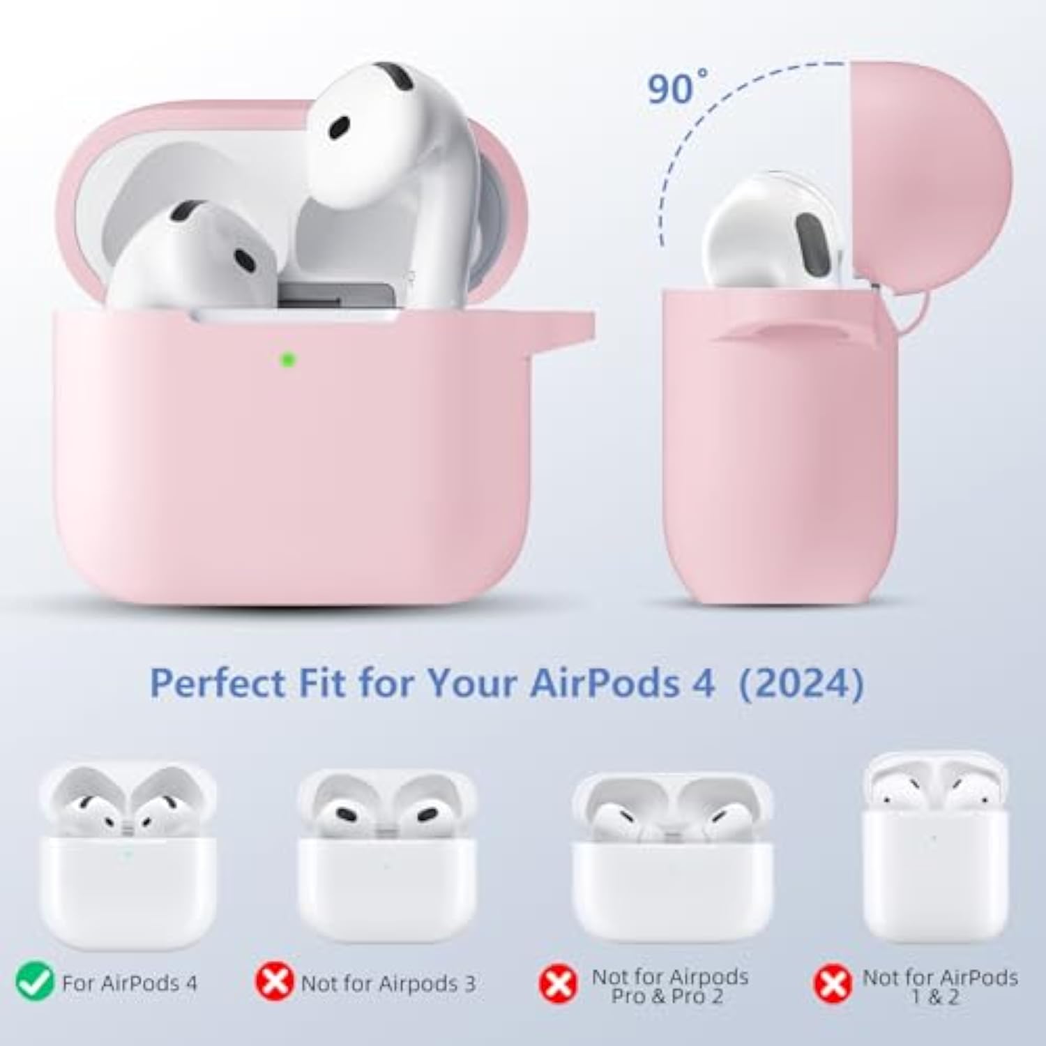 For Airpods 4Th Generation Case Cover(2024),Soft Silicone Full Protective Case For Airpods 4 Case With Keychain & Cleaner Kit,Compatible With Apple Airpods 4 For Women,Men?Lightpink?