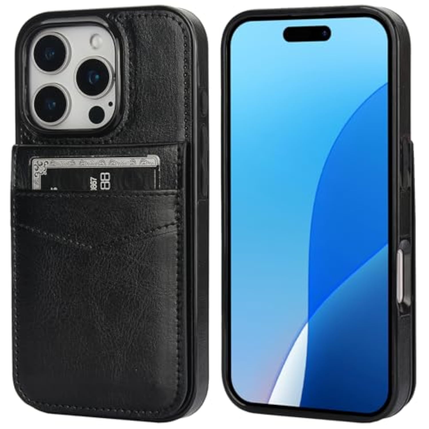 iPhone 16 Pro Wallet Case with Card Holder and Kickstand, Black