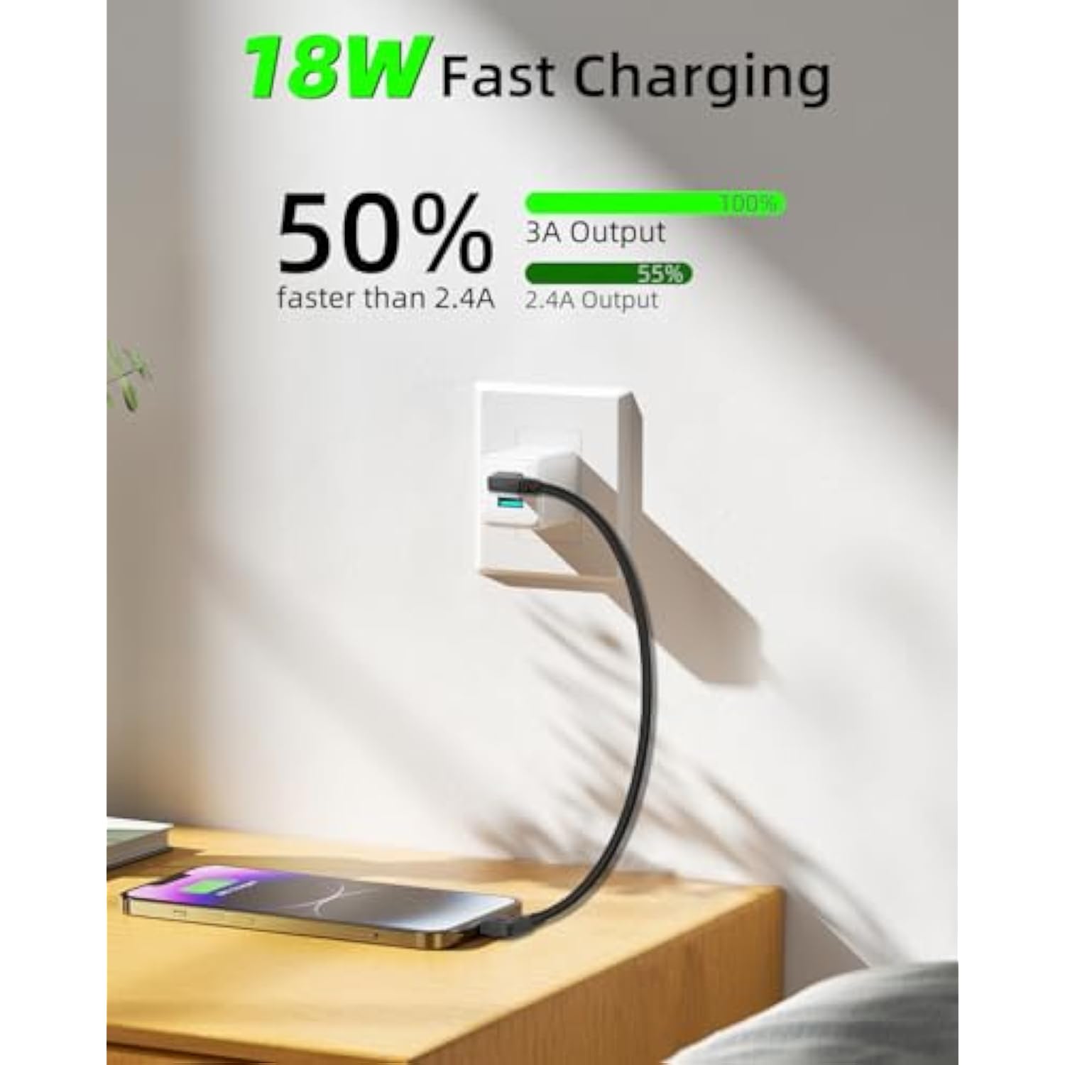 Short Right Angle Usb Type C Cable, 90 Degree 18W Fast Charging Usb A To Usb C